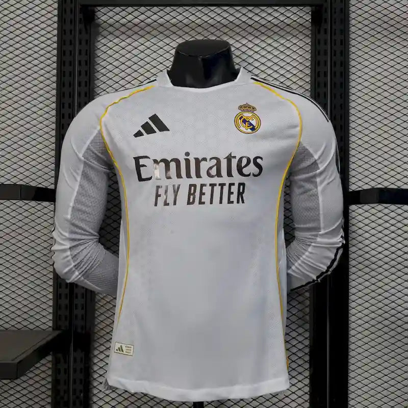 2025/2026 Player Version Real Madrid Home Long Sleeves Football Shirt